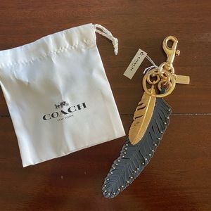 Coach Navy/Gold Feather Bag Charm NWT